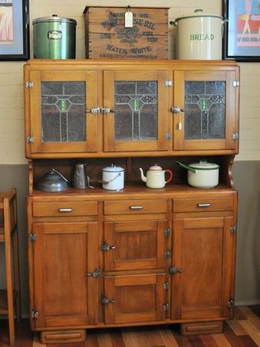 Unpainted Kitchen Dresser | Period: c1930 | Material: Pine & Leadlight | Original condition 1930s kitchen dresser