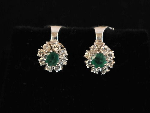 Emerald & Diamond Earrings | Period: c1930 | Material: 18ct white gold, emerald and diamond