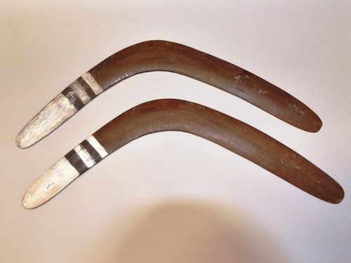 Pair Returning Boomerangs | Period: Vintage | Material: Wood and white paint