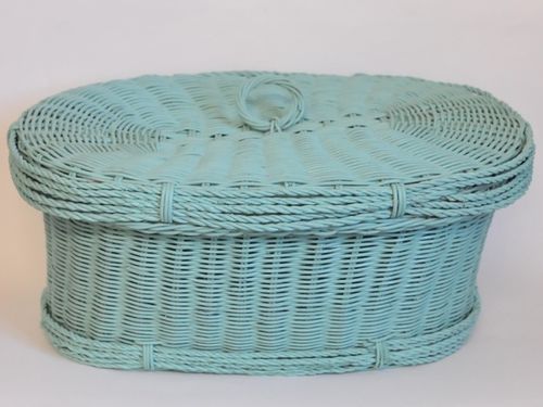 Cane Picnic Basket | Period: Retro c1960 | Material: Green painted cane