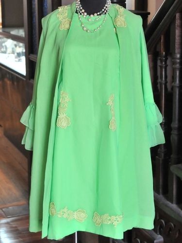 Dress & Coat Ensemble | Period: c1960 | Material: Lime Green Chiffon