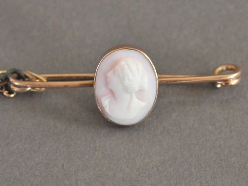 Cameo Bar Brooch | Period: Edwardian c1910 | Material: Shell cameo and 9ct gold.