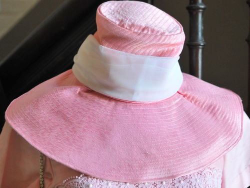 Broad Brim Hat | Period: c1960s | Material: Pink satin with ribbon