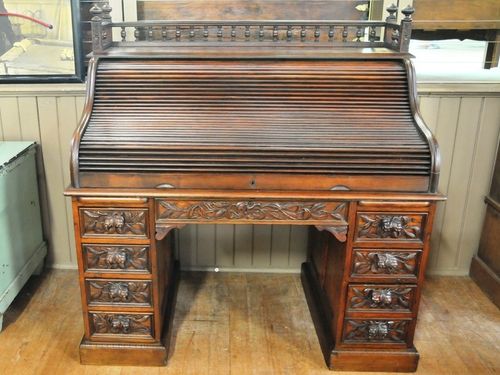 Rolltop Desk | Period: Victorian c1880 | Material: Oak & Blackwood