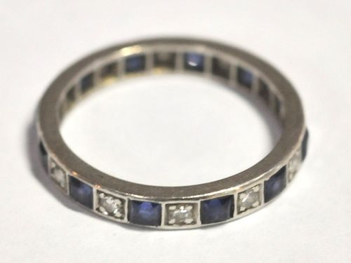 Platinum & Diamond Ring | Period: c1920s | Material: Platinum band set with diamonds and sapphires