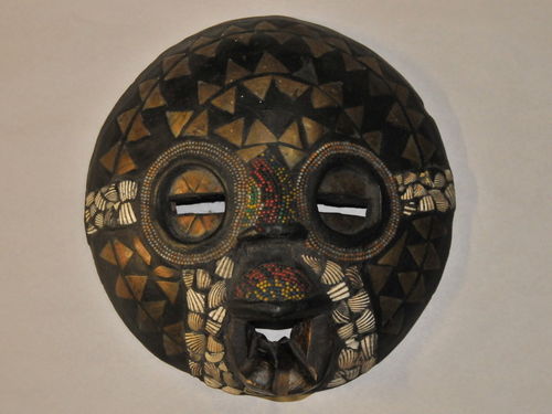 Ceremonial Mask | Period: c1890 | Make: Baluba (female) | Material: Wood with beads, cowrie shells  and inlaid brass.
