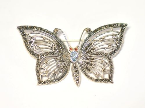 Butterfly Brooch | Period: Modern | Material: Sterling Silver and blue topaz