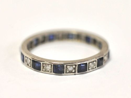 Platinum Ring | Period: 1920s | Make: Handmade | Material: Platinum, diamonds and sapphires.