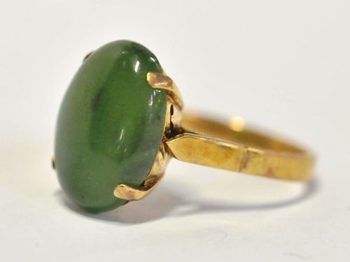 Jade-Nephrite Ring | Period: c1960s | Make: Handmade | Material: 14ct. Gold and Jade- Nephrite