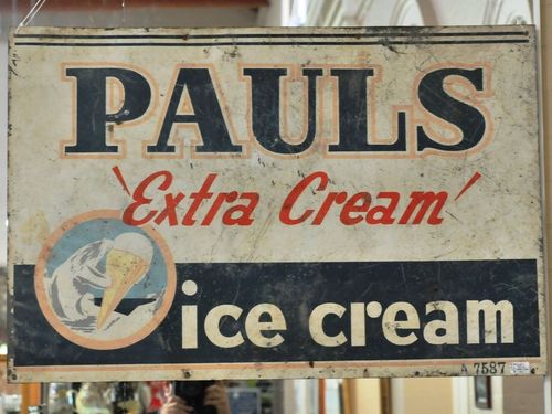 Pauls Ice Cream Sign | Period: c1950s | Material: Painted tinplate