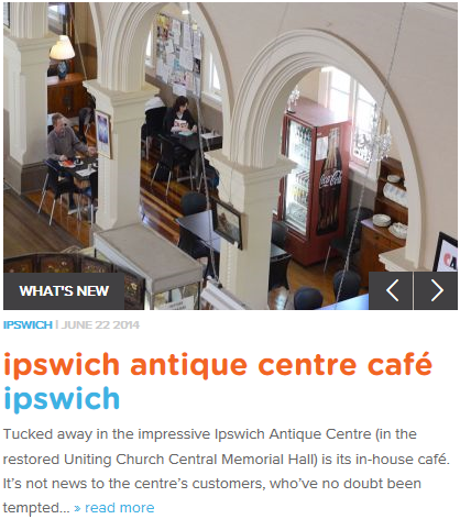 Front Page of Must Do Brisbane featuring the Ipswich Antique Centre Cafe
